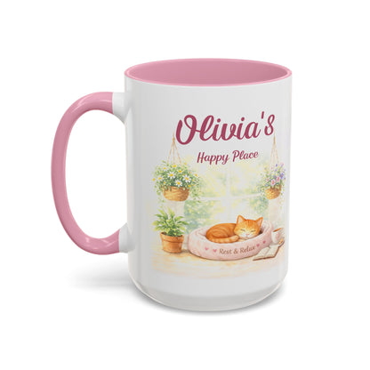 Personalized Cat Coffee Mug, Custom Cat Lover Gift, Cozy Pink Tea Mug, Cute Cat Mom Gift, Relaxing Cat Cup