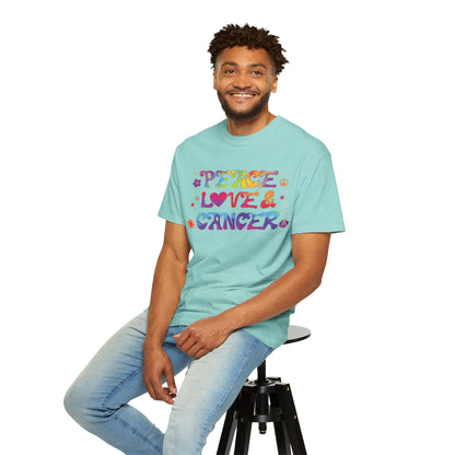 Peace Love & Cancer – Groovy Zodiac Retro Tee