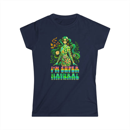 I’m Super Natural Women’s Softstyle Tee – Empowering Botanical Retro Shirt