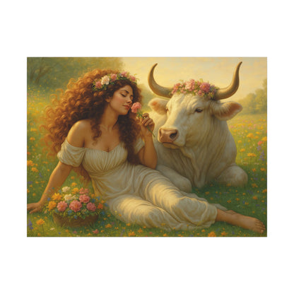 Taurus Zodiac Wall Art, Renaissance Taurus Canvas Print, Astrology Home Decor, Taurus Gift for Her, Celestial Bull Painting, Star Sign Wall Decor