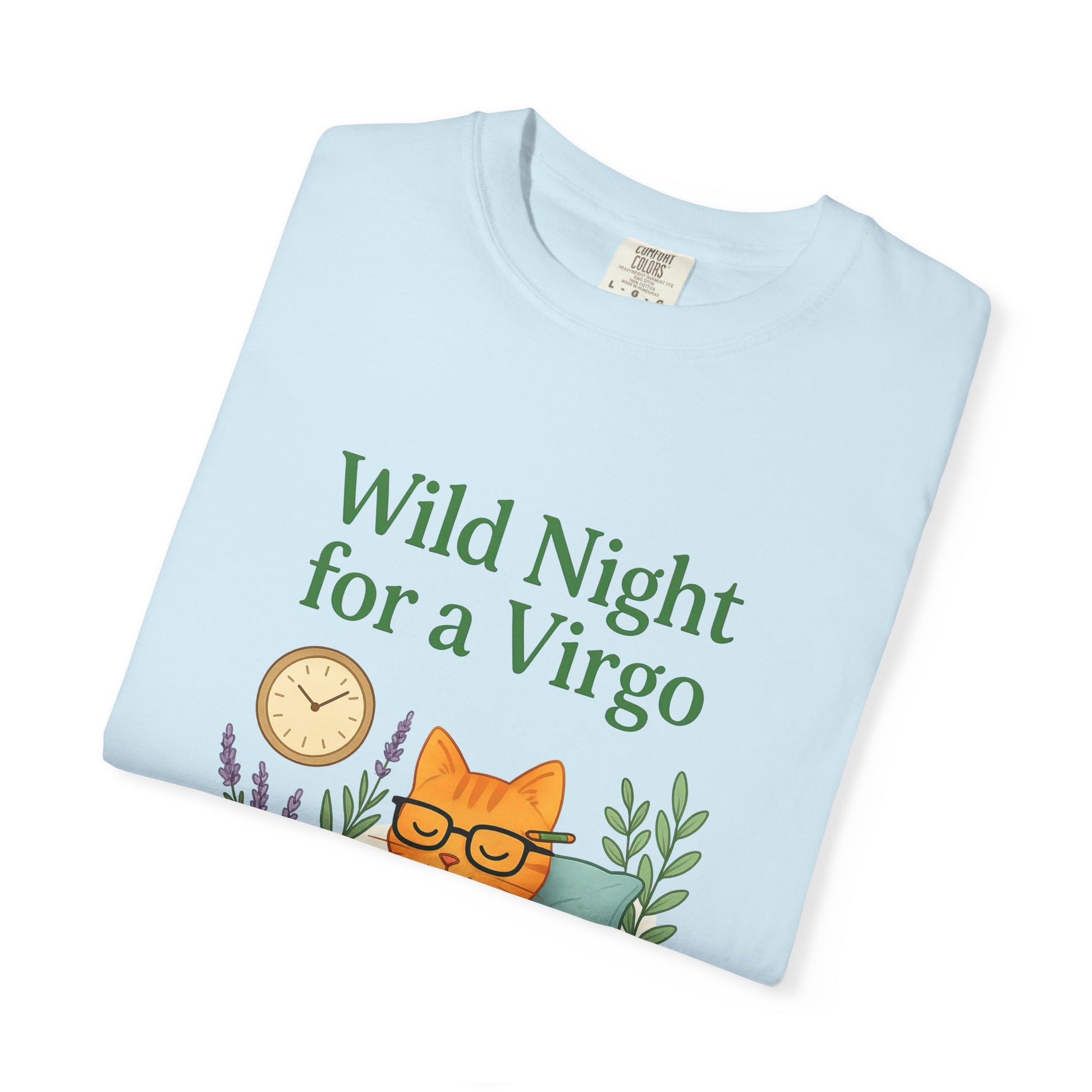 Wild Night for a Virgo – Cozy Cat Tee for Bookish Earth Signs