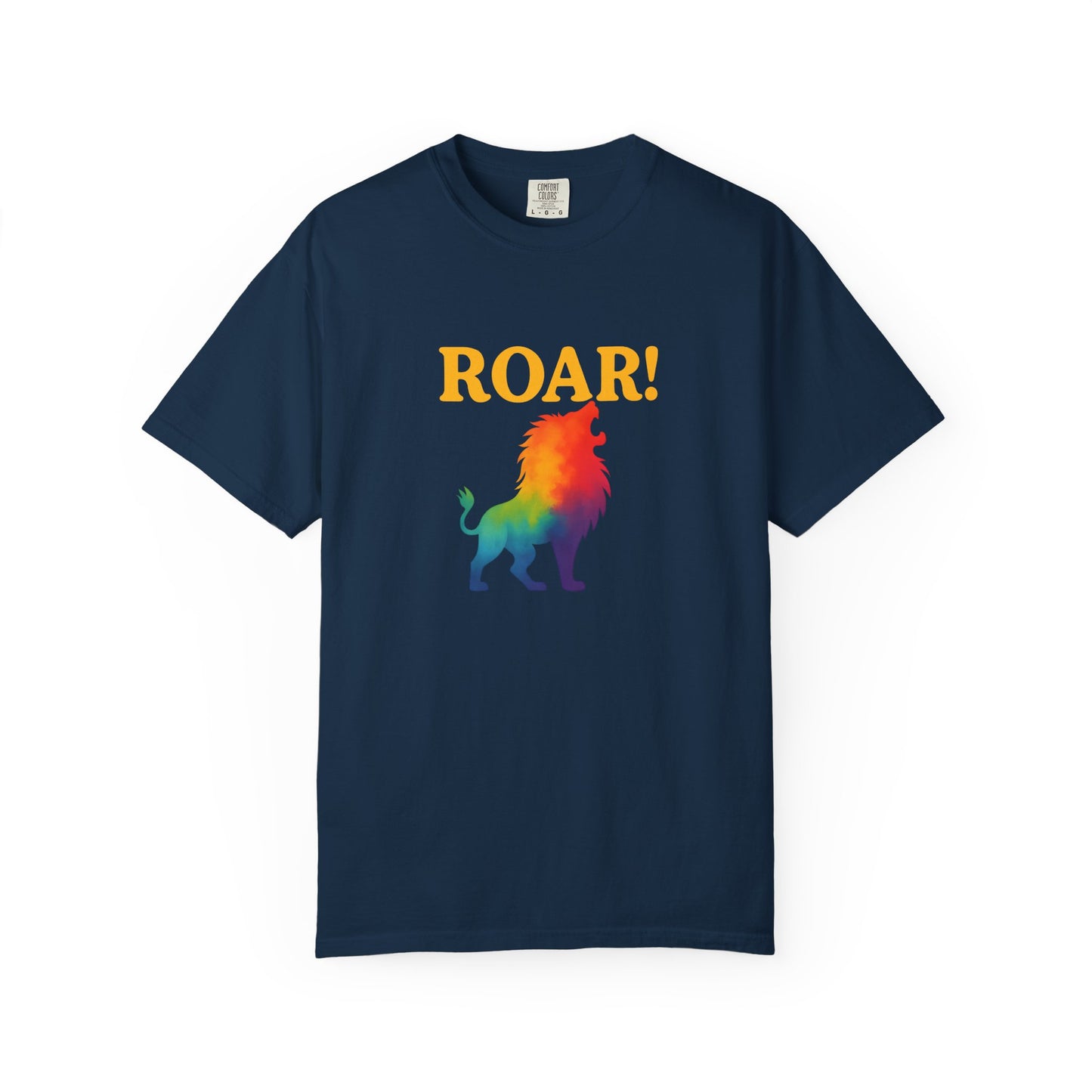 ROAR! – Retro Rainbow Lion Tee for Cosmic Confidence