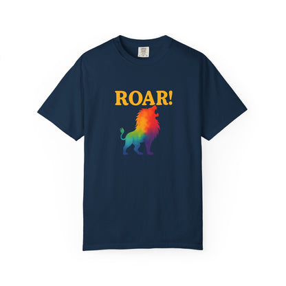 ROAR! – Retro Rainbow Lion Tee for Cosmic Confidence
