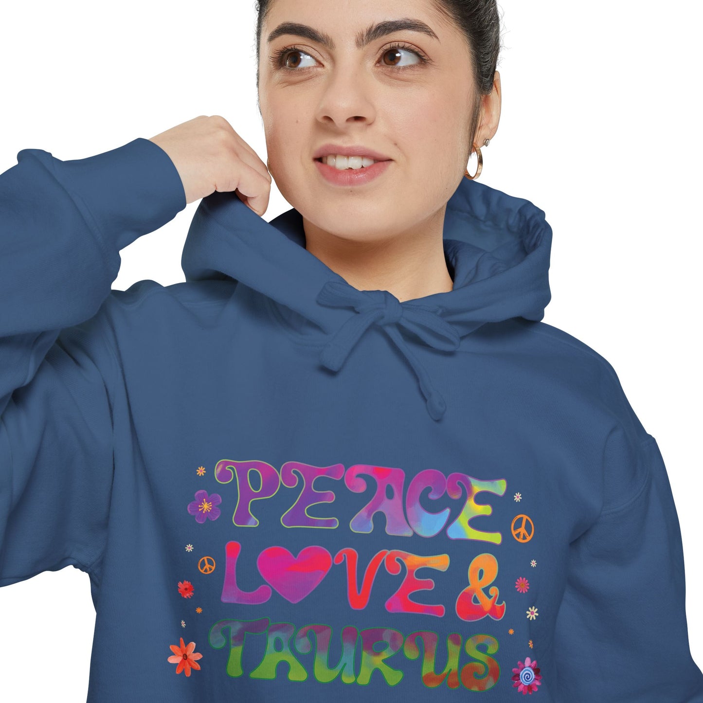 Peace Love & Taurus Unisex Hoodie – Groovy Retro Comfort Colors Midweight Hoodie