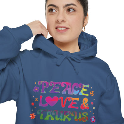 Peace Love & Taurus Unisex Hoodie – Groovy Retro Comfort Colors Midweight Hoodie