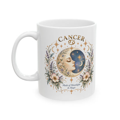 Cancer Zodiac Mug 11oz and 15oz | Celestial Moon Floral Coffee Cup
