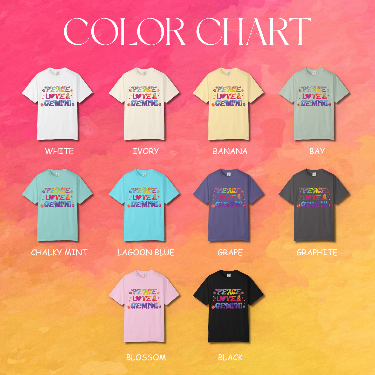 Peace Love & Gemini – Retro Groovy Zodiac Tee