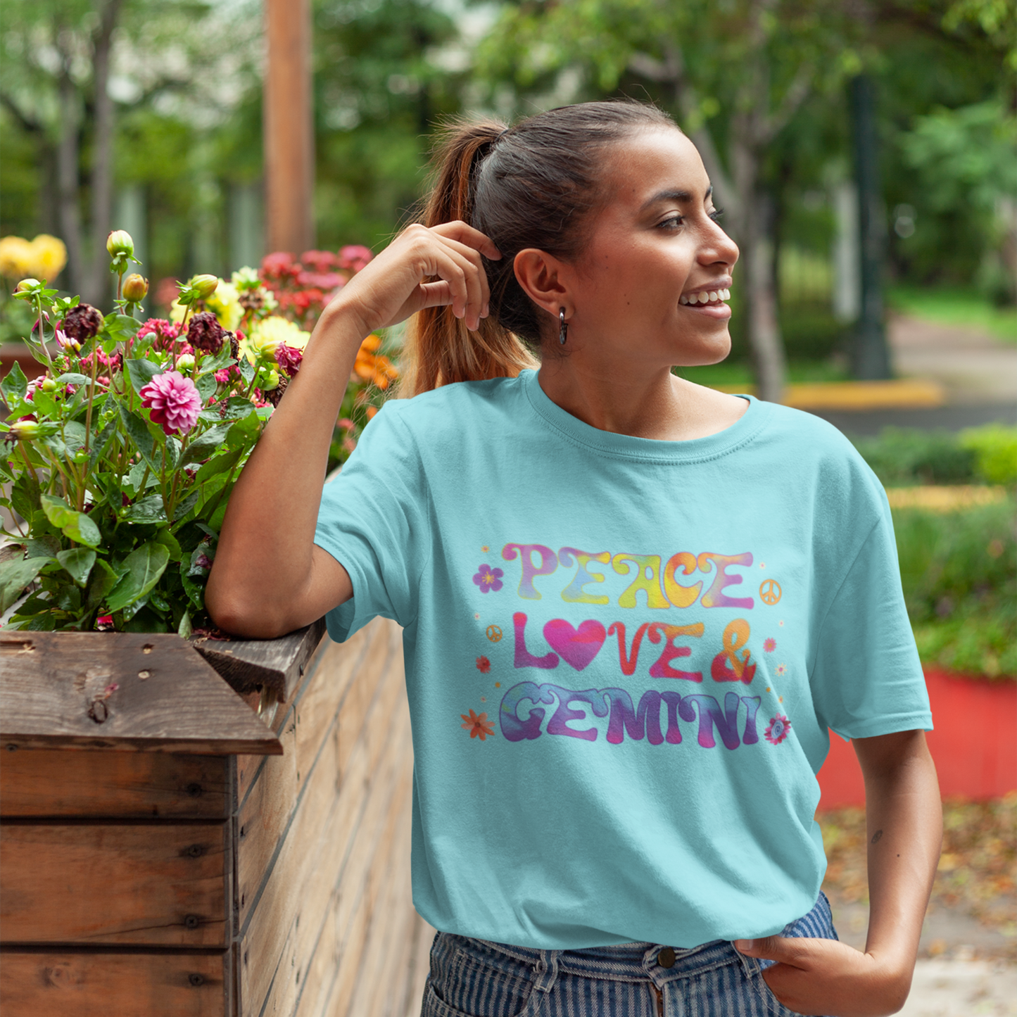 Peace Love & Gemini – Retro Groovy Zodiac Tee