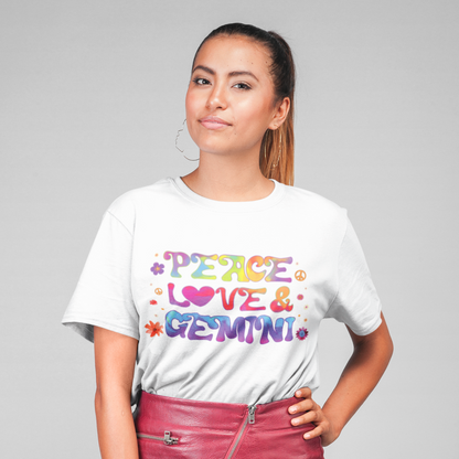 Peace Love & Gemini – Retro Groovy Zodiac Tee