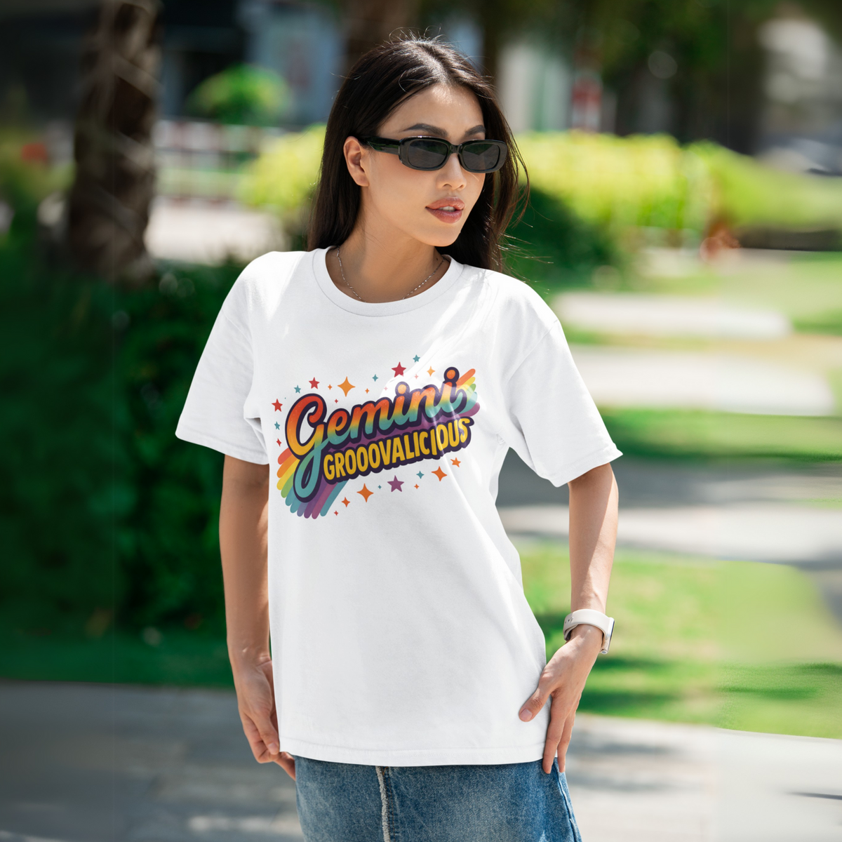 Gemini Groovalicious - Retro Disco Rainbow Zodiac Tee - Enchanted Sky