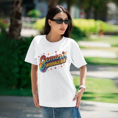 Gemini Groovalicious - Retro Disco Rainbow Zodiac Tee - Enchanted Sky
