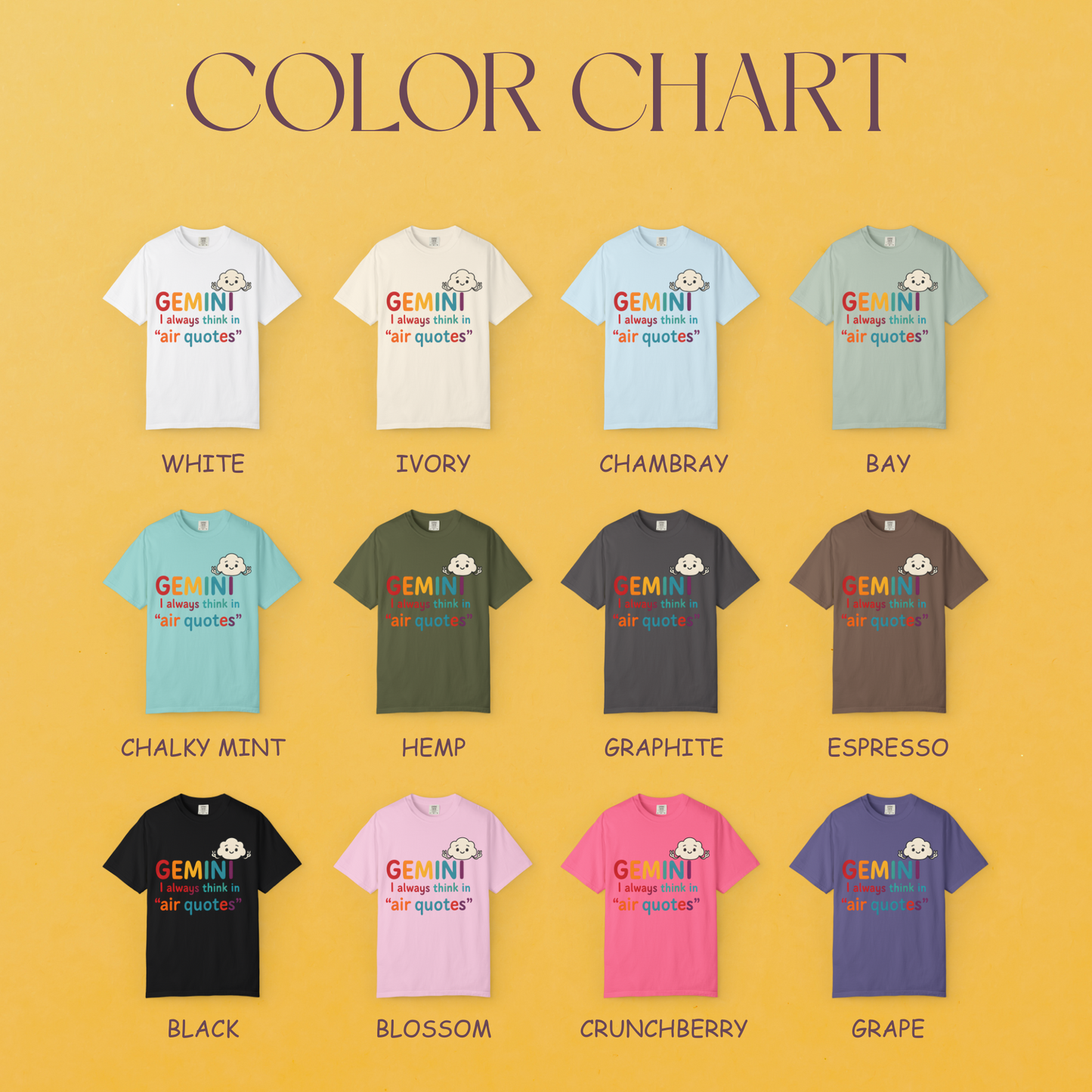 Gemini I Always Think in Air Quotes Tee – Colorful Zodiac Humor Shirt