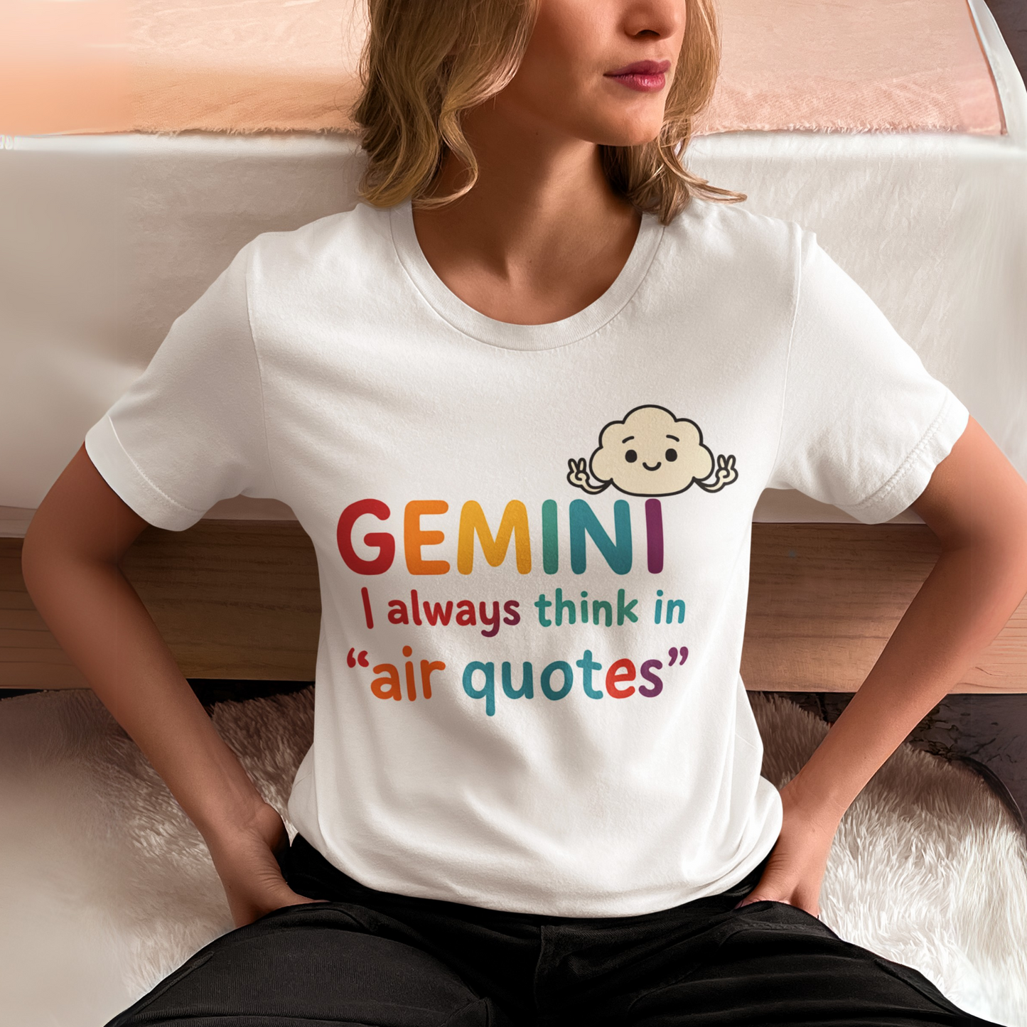 Gemini I Always Think in Air Quotes Tee – Colorful Zodiac Humor Shirt