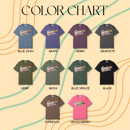 Gemini Groovalicious - Retro Rainbow Script Zodiac Tee