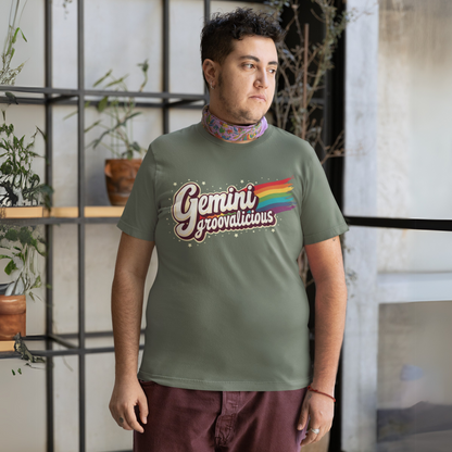 Gemini Groovalicious - Retro Rainbow Script Zodiac Tee