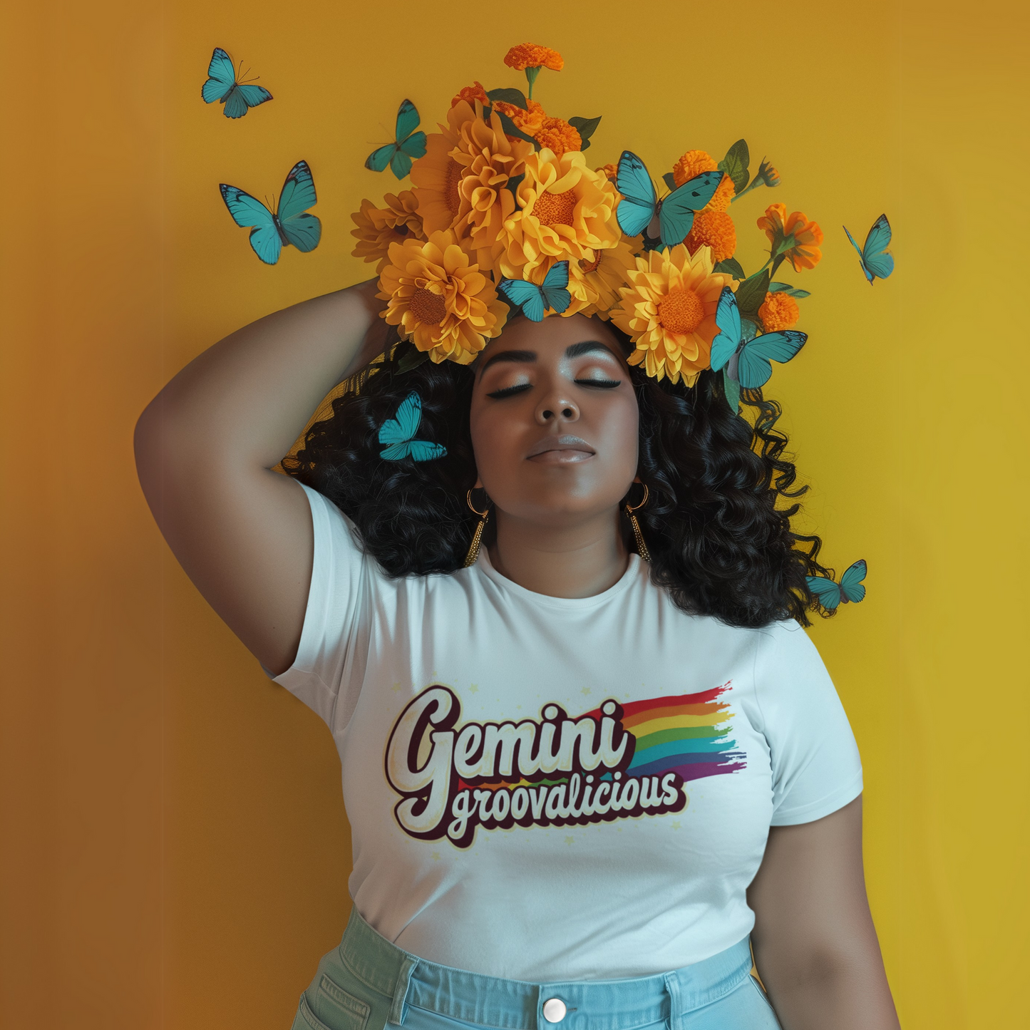 Gemini Groovalicious - Retro Rainbow Script Zodiac Tee