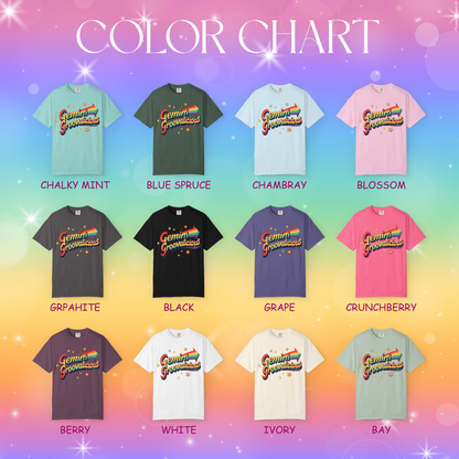 Gemini Groovalicious - Retro Rainbow Arrow Zodiac Tee