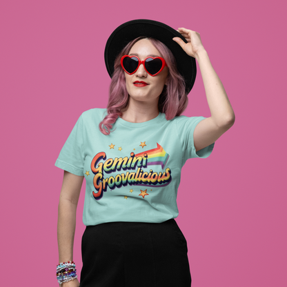 Gemini Groovalicious - Retro Rainbow Arrow Zodiac Tee