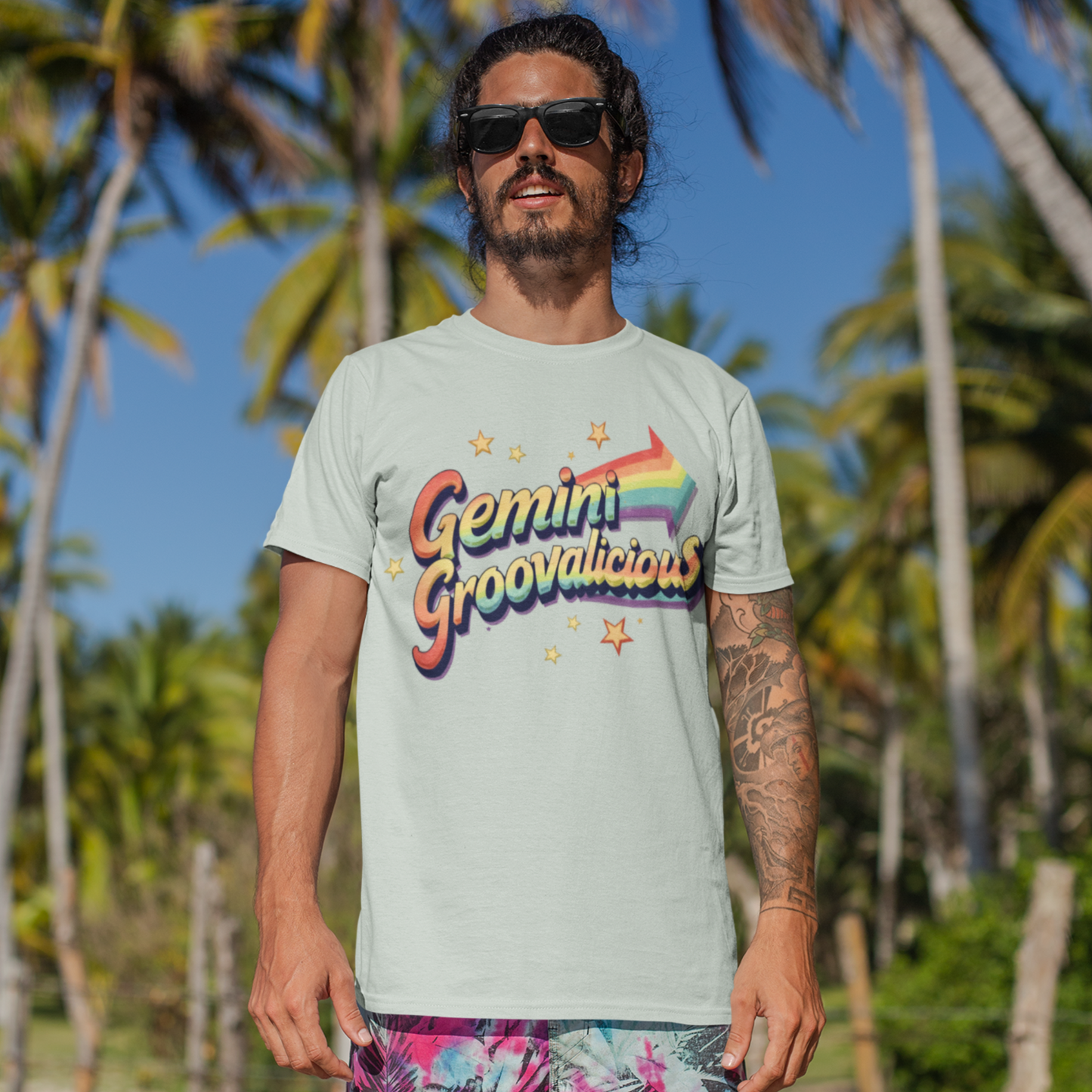 Gemini Groovalicious - Retro Rainbow Arrow Zodiac Tee