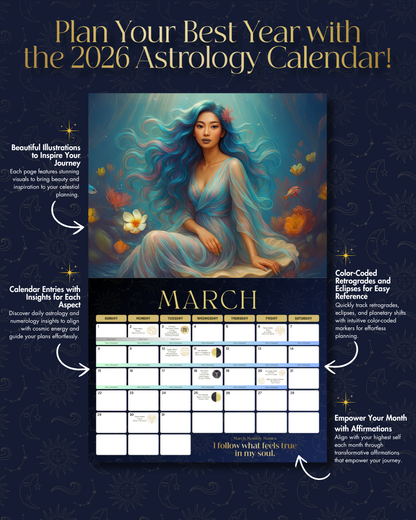 2026 Astrology Goddess Art Wall Calendar
