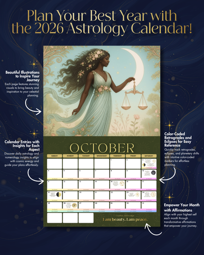 2026 Astrology - Art Nouveau Goddess Wall Calendar