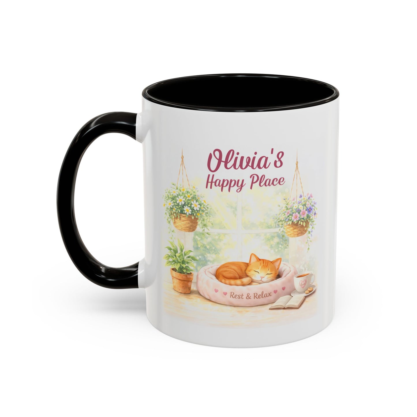 Personalized Name Cat Mug - Custom "Happy Place" Ceramic Mug for Cat Lovers
