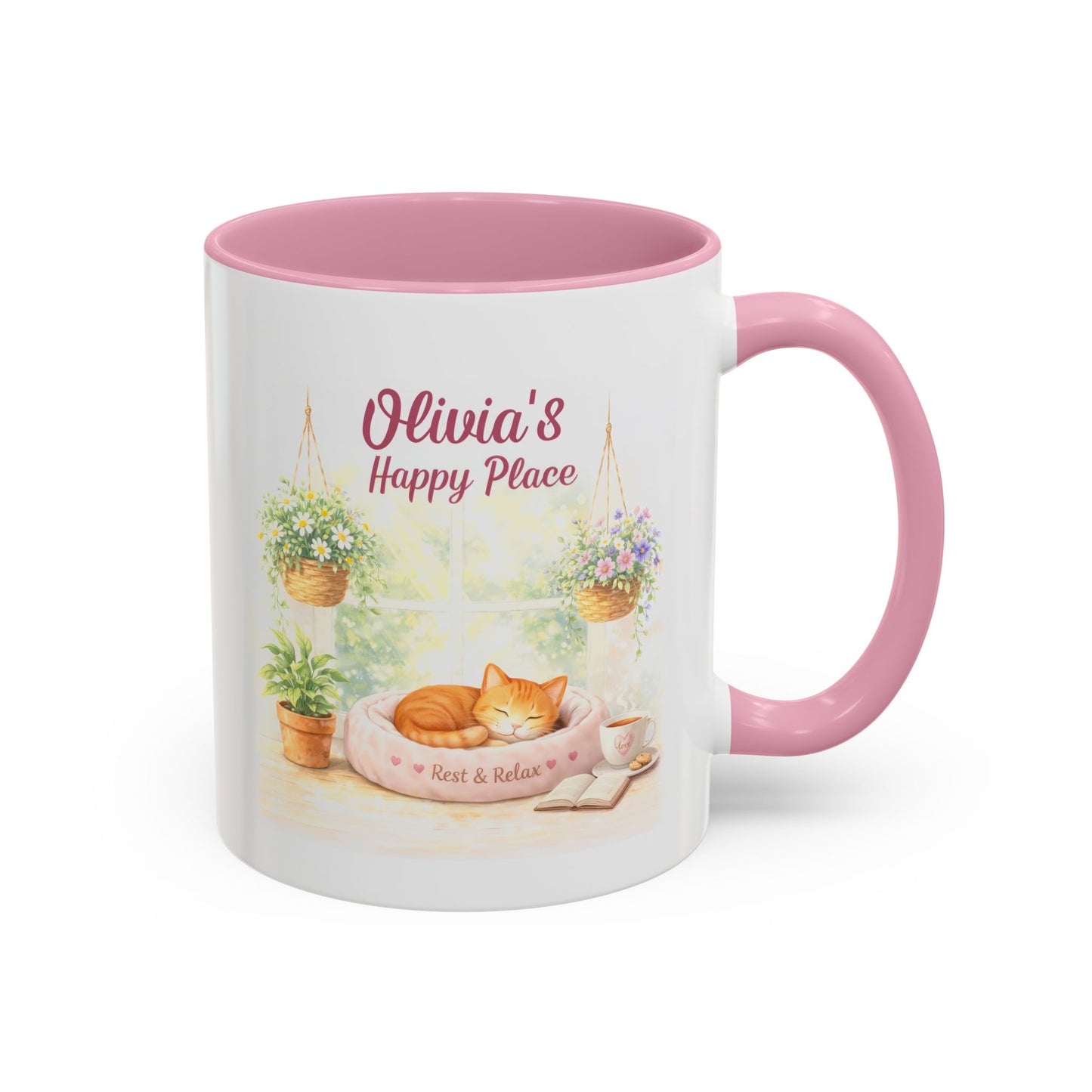 Personalized Name Cat Mug - Custom "Happy Place" Ceramic Mug for Cat Lovers
