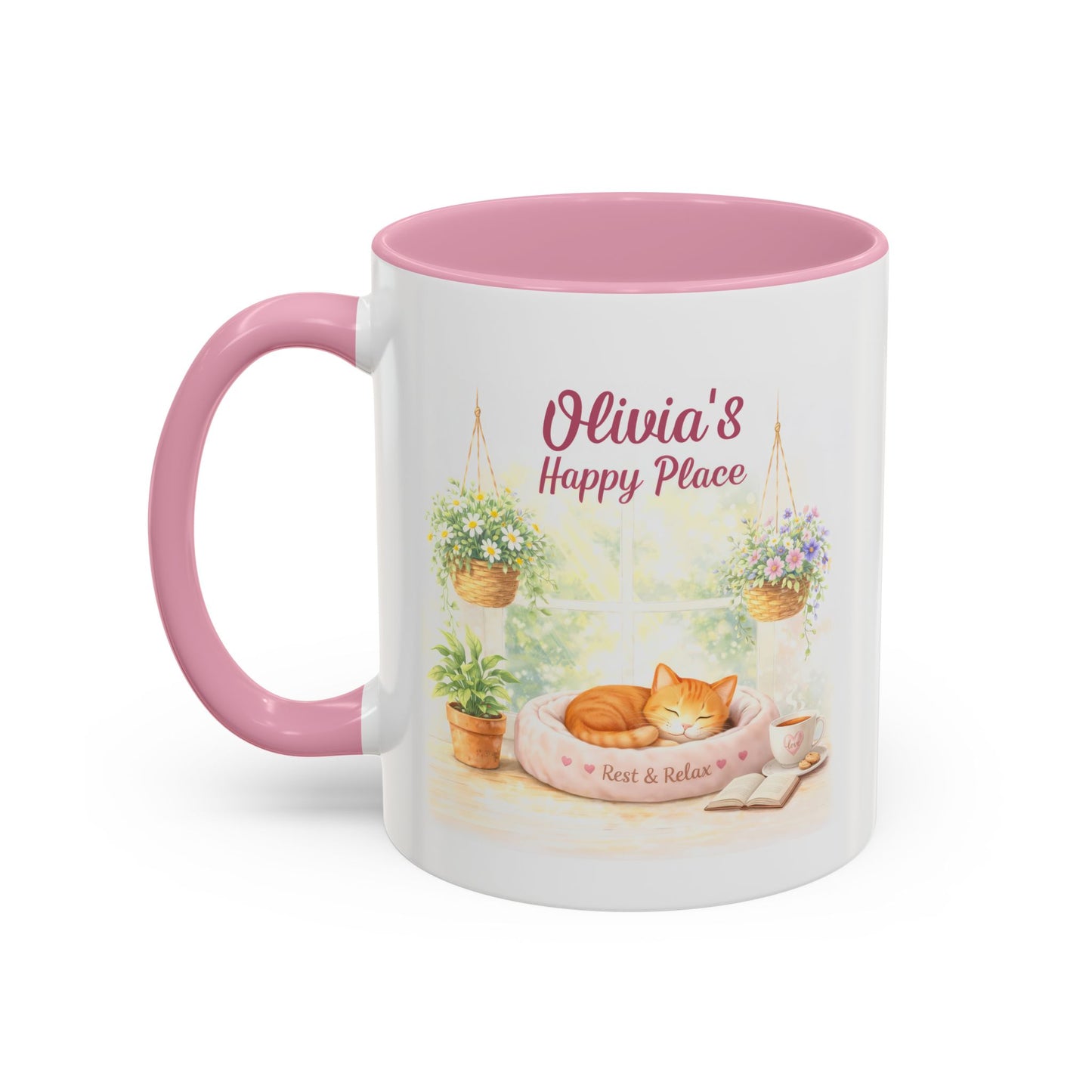 Personalized Name Cat Mug - Custom "Happy Place" Ceramic Mug for Cat Lovers
