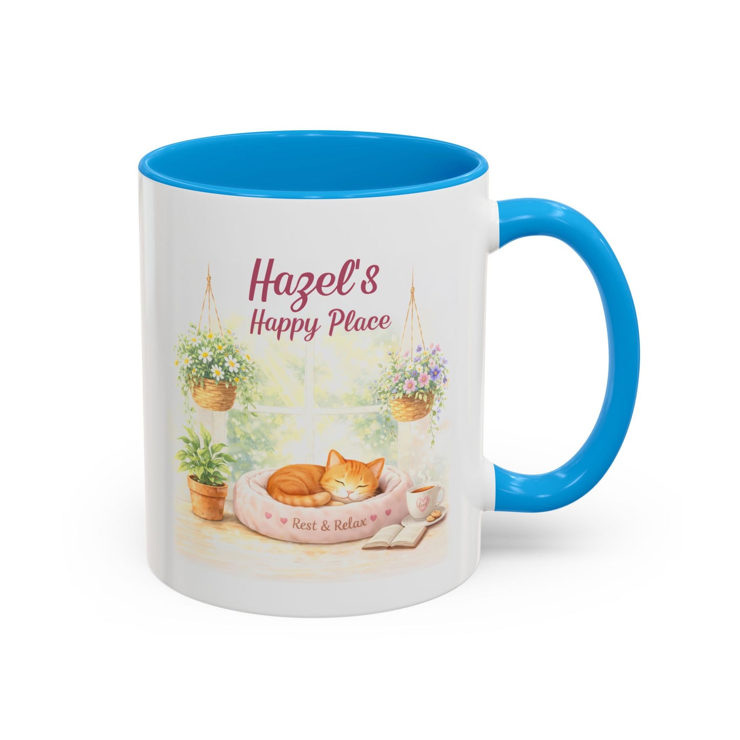 Personalized Name Cat Mug - Custom "Happy Place" Ceramic Mug for Cat Lovers