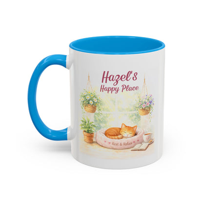 Personalized Name Cat Mug - Custom "Happy Place" Ceramic Mug for Cat Lovers