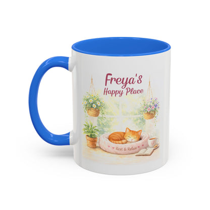 Personalized Name Cat Mug - Custom "Happy Place" Ceramic Mug for Cat Lovers