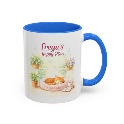 Personalized Name Cat Mug - Custom "Happy Place" Ceramic Mug for Cat Lovers
