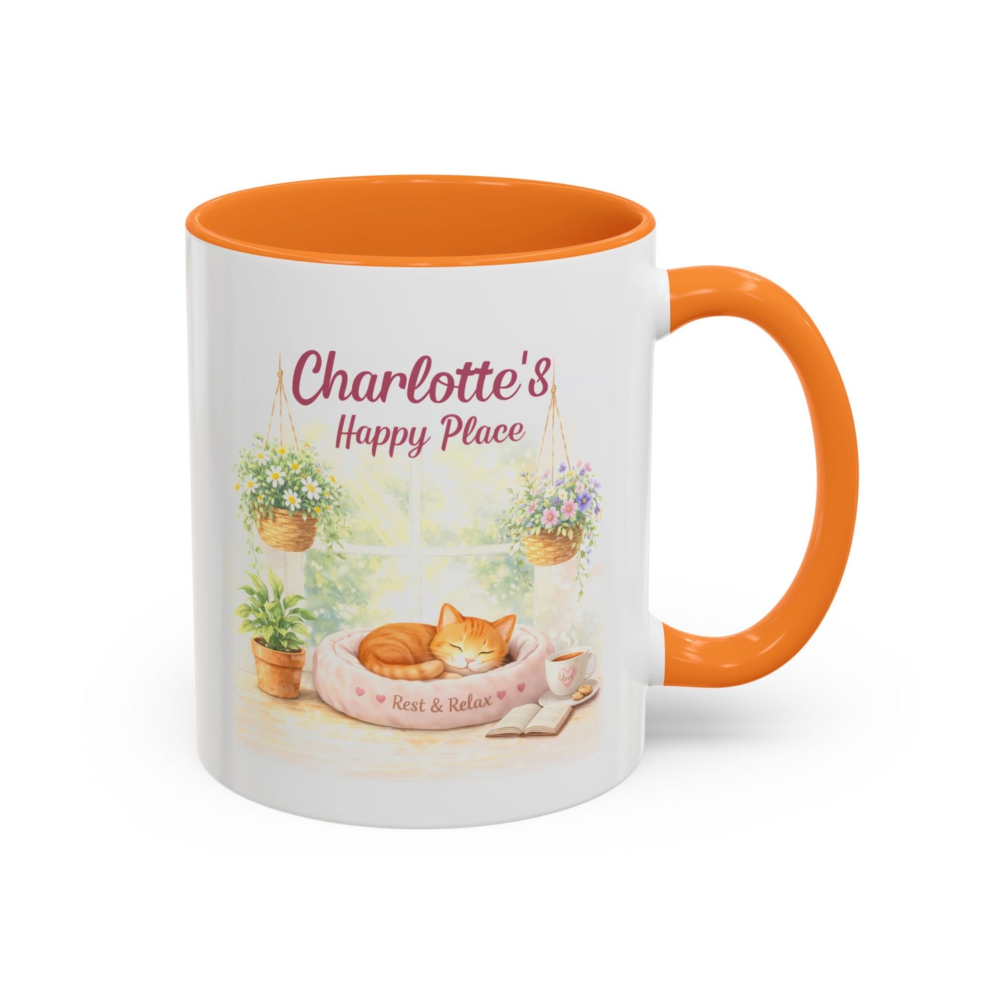 Personalized Name Cat Mug - Custom "Happy Place" Ceramic Mug for Cat Lovers