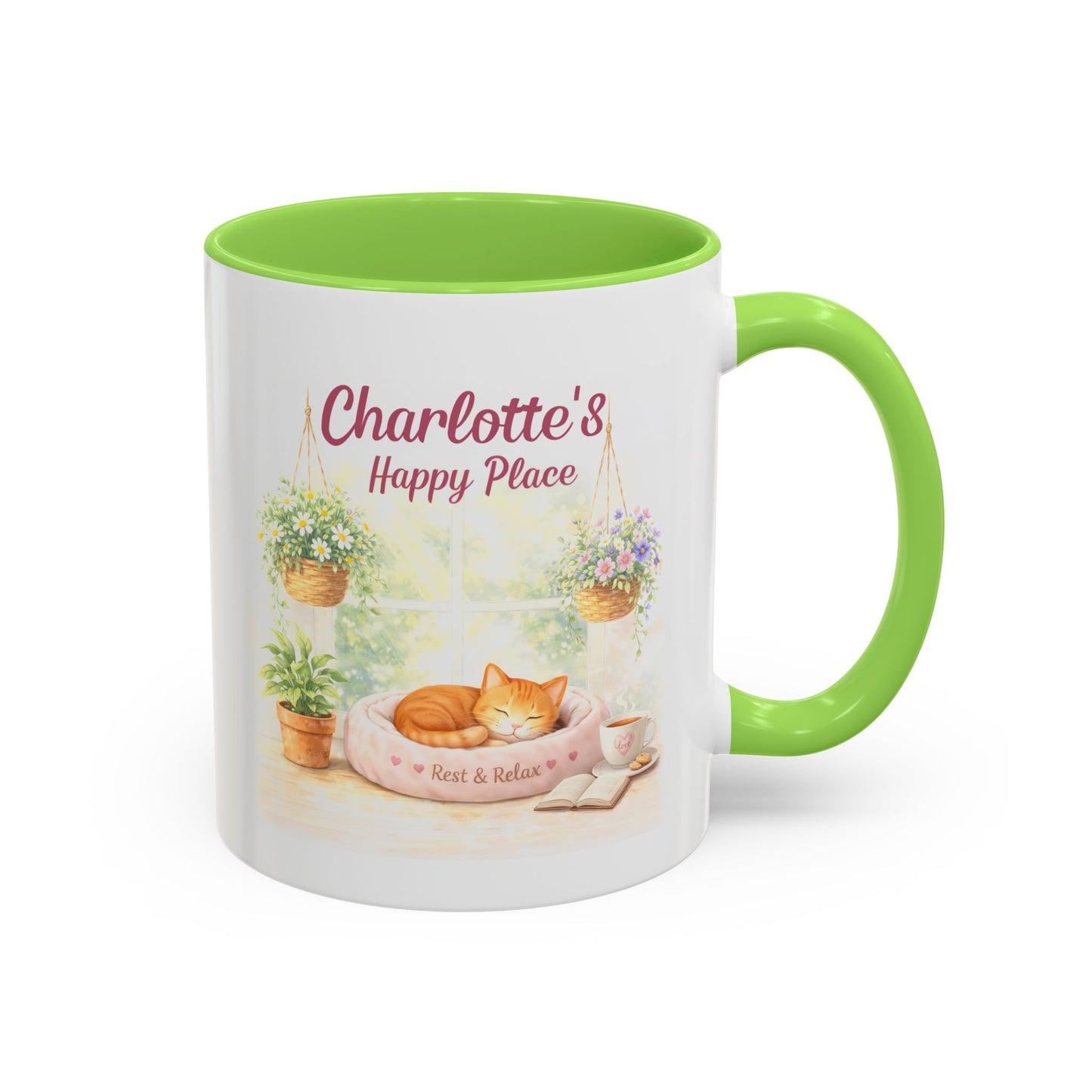 Personalized Name Cat Mug - Custom "Happy Place" Ceramic Mug for Cat Lovers