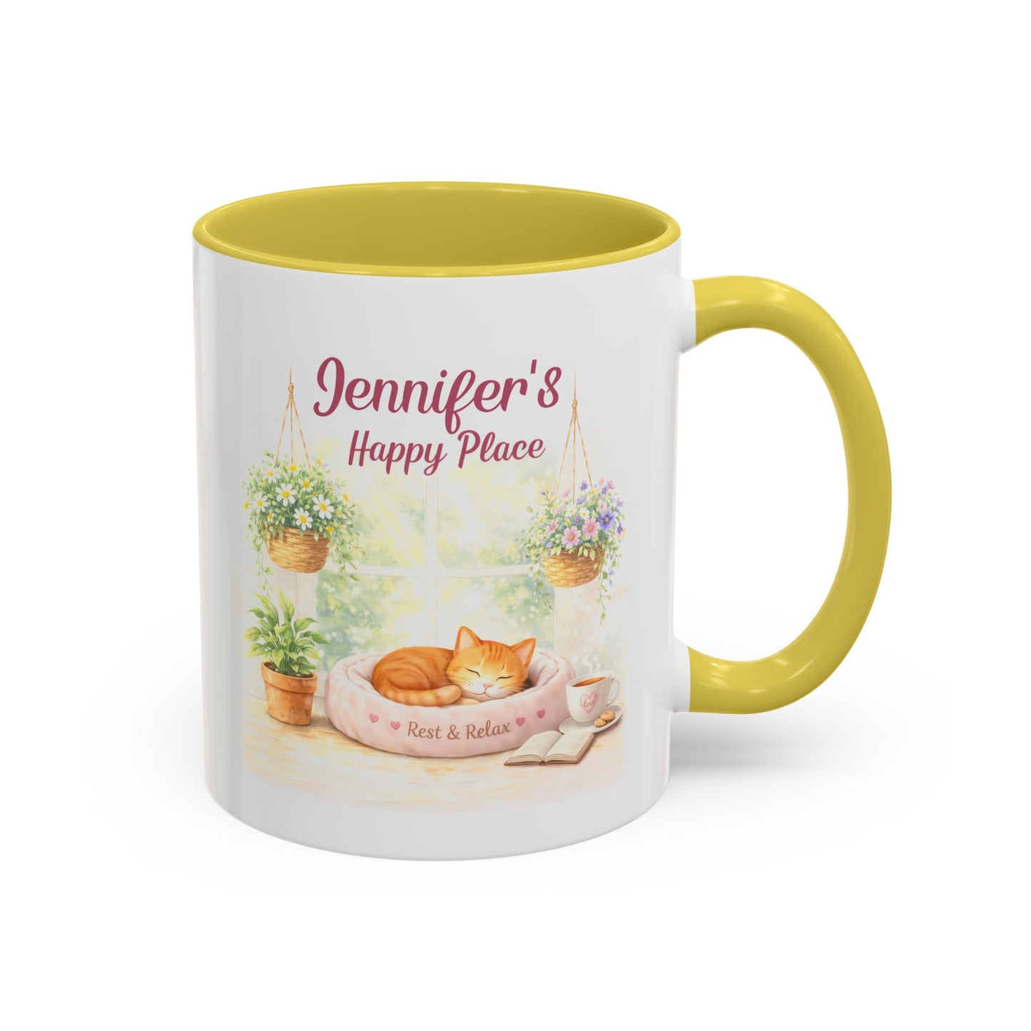 Personalized Name Cat Mug - Custom "Happy Place" Ceramic Mug for Cat Lovers