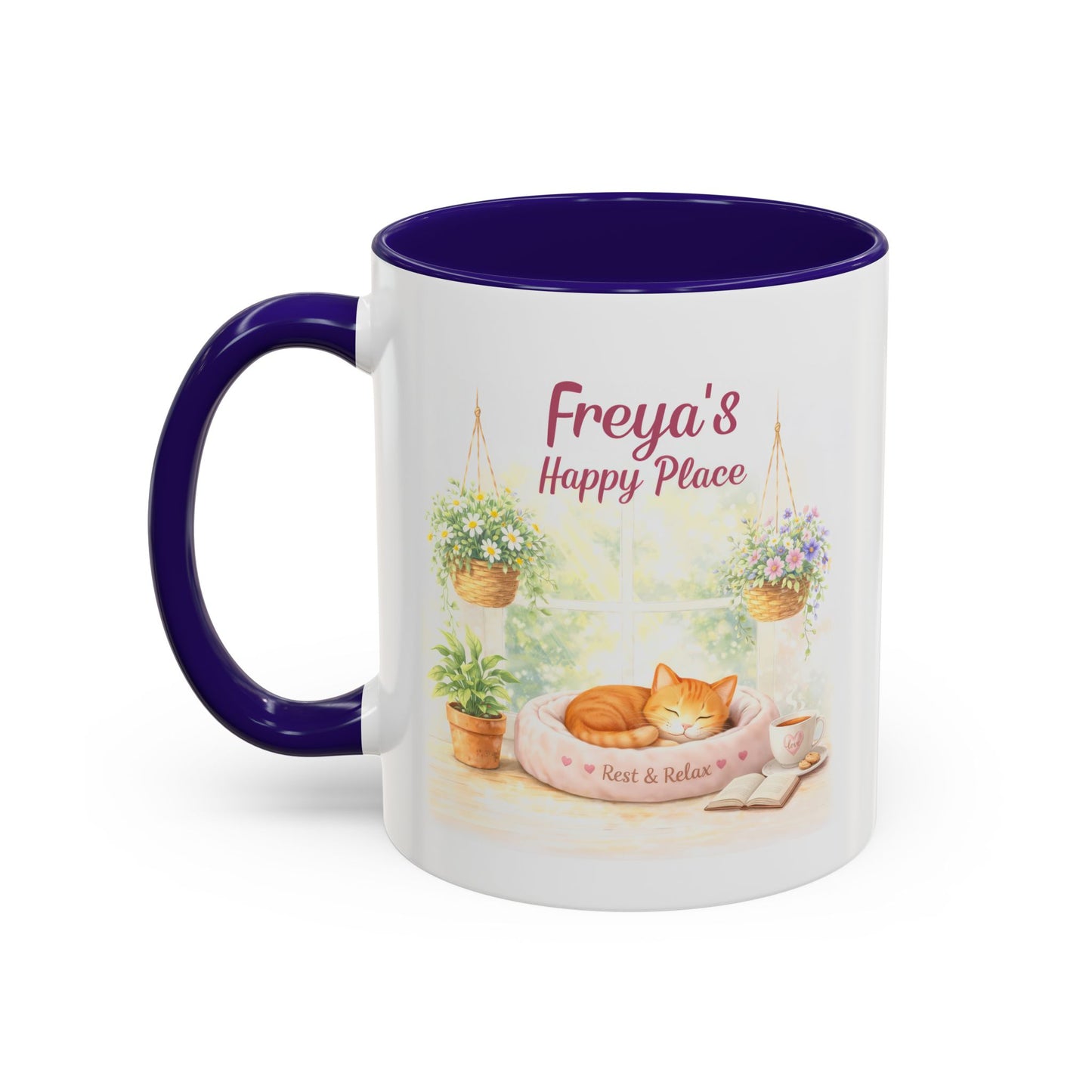 Personalized Name Cat Mug - Custom "Happy Place" Ceramic Mug for Cat Lovers