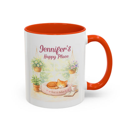 Personalized Name Cat Mug - Custom "Happy Place" Ceramic Mug for Cat Lovers
