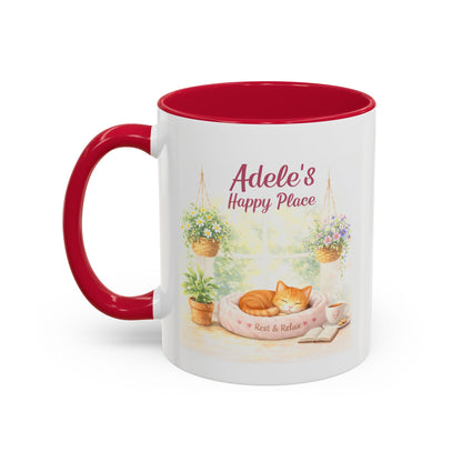 Personalized Name Cat Mug - Custom "Happy Place" Ceramic Mug for Cat Lovers