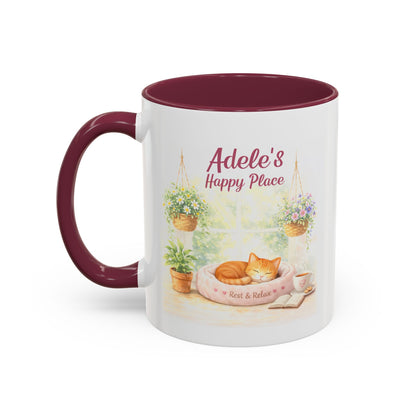 Personalized Name Cat Mug - Custom "Happy Place" Ceramic Mug for Cat Lovers