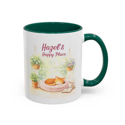 Personalized Name Cat Mug - Custom "Happy Place" Ceramic Mug for Cat Lovers