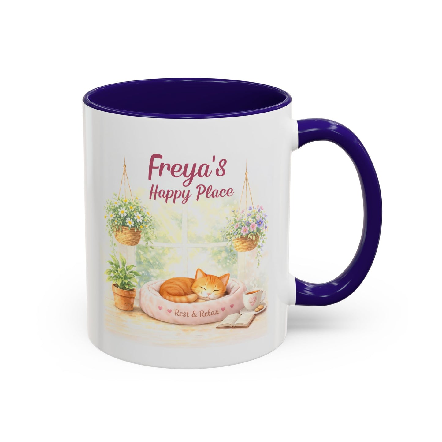 Personalized Name Cat Mug - Custom "Happy Place" Ceramic Mug for Cat Lovers