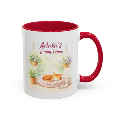Personalized Name Cat Mug - Custom "Happy Place" Ceramic Mug for Cat Lovers