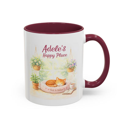 Personalized Name Cat Mug - Custom "Happy Place" Ceramic Mug for Cat Lovers