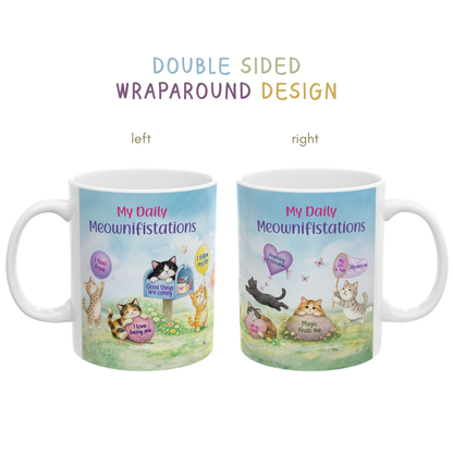 Daily Meownifistations Mug - Positive Affirmation Cat Coffee Cup - Cute Motivational Gift for Cat Lovers