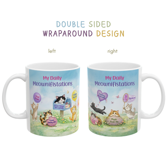 Daily Meownifistations Mug - Positive Affirmation Cat Coffee Cup - Cute Motivational Gift for Cat Lovers