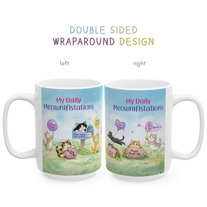 Daily Meownifistations Mug - Positive Affirmation Cat Coffee Cup - Cute Motivational Gift for Cat Lovers