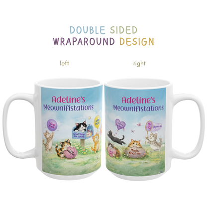 Personalized My Daily Meownifistations Mug - Positive Affirmation Cat Coffee Cup - Custom Name Gift for Cat Lovers