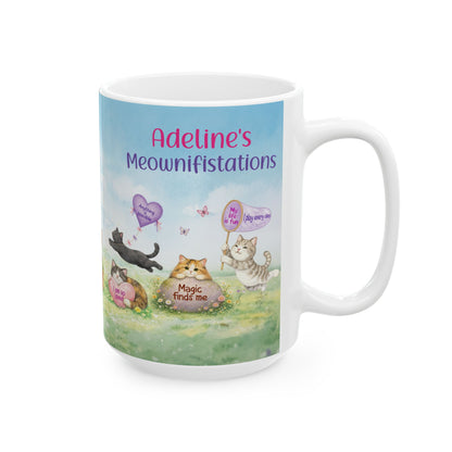 Personalized My Daily Meownifistations Mug - Positive Affirmation Cat Coffee Cup - Custom Name Gift for Cat Lovers
