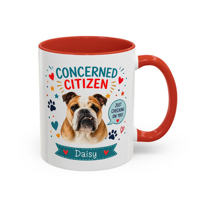 Personalized Dog Mug "Concerned Citizen" | Custom Pet Color Accent Mug with Dog Photo & Name | Funny Dog Lover Gift