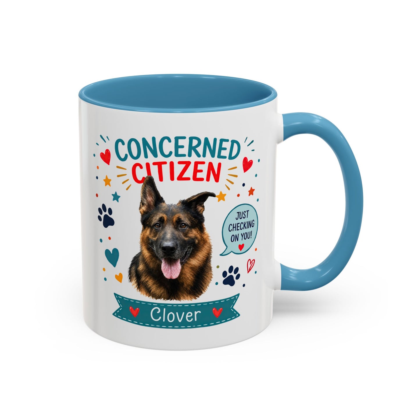 Personalized Dog Mug "Concerned Citizen" | Custom Pet Color Accent Mug with Dog Photo & Name | Funny Dog Lover Gift